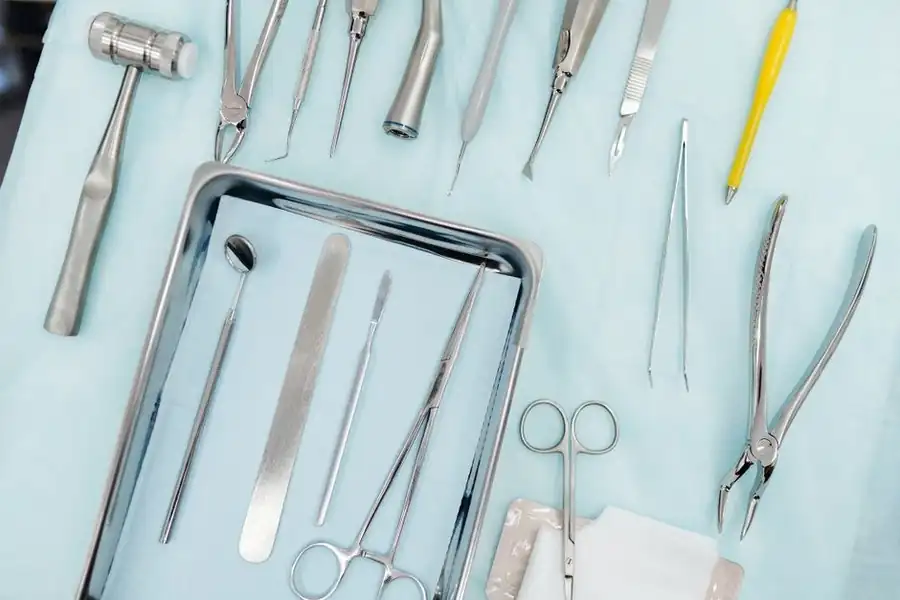 Sterile surgical instrument tray prepared for a clinical procedure