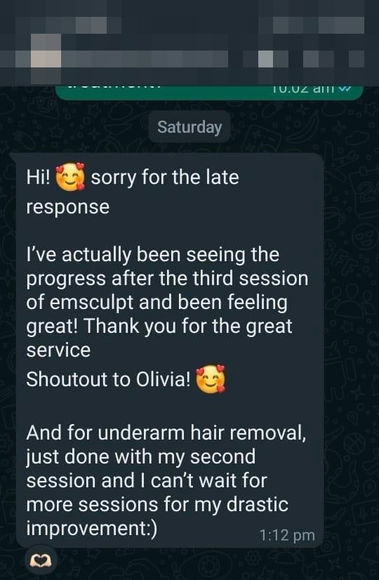 Patient WhatsApp review — The Valley Beauty Medical Spa, aesthetic clinic in Mont Kiara · Sri Hartamas, Kuala Lumpur
